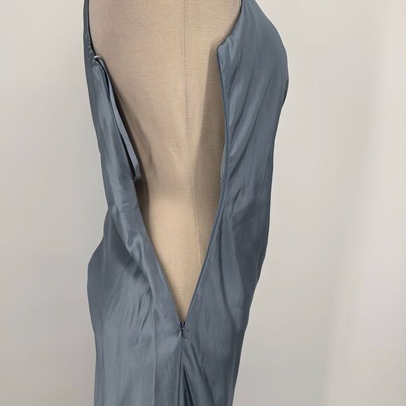 Revelry Jade Satin Charmeuse One -Shoulder Maxi Dress French‎ Blue 2 - Picture 7 of 15